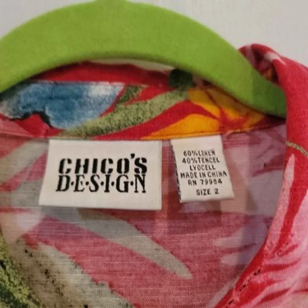 Chico's Design Hawaiian Tropical Linen Blend Shirt Blouse Chico Size 2 Large - Picture 4 of 7